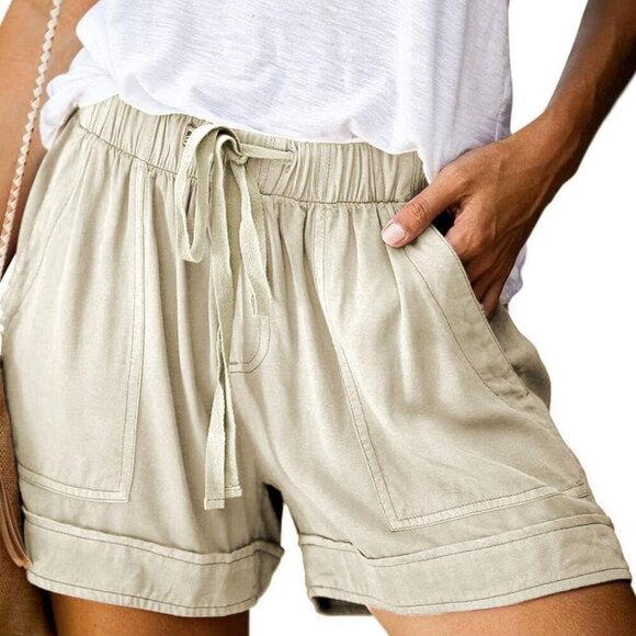 New Womens Summer Drawstring Shorts Casual Lightweight Pockets - Picture 1 of 4